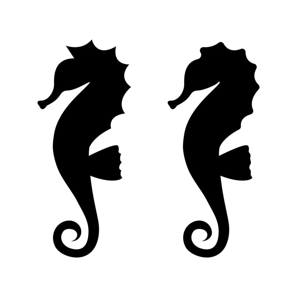 Seahorse black silhouette vector set of elements for design
