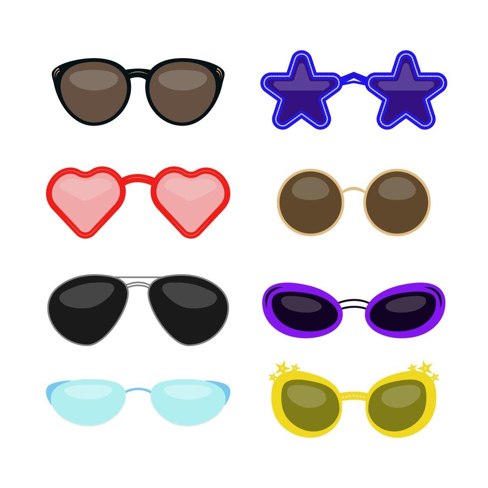 Sunglasses in different frames flat set of illustrations vector