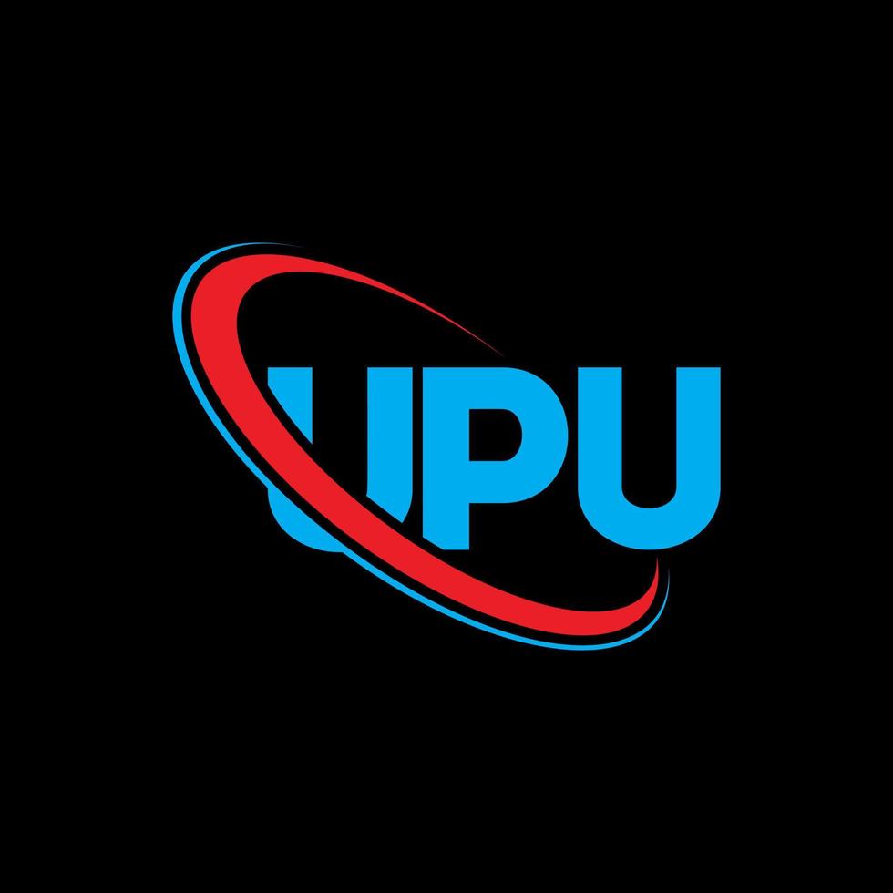 logotipo de la upu. carta upu. diseño del logotipo de la letra upu. logotipo de upu de iniciales vinculado con círculo y logotipo de monograma en mayúsculas. tipografía upu para tecnología, negocios y marca inmobiliaria. vector