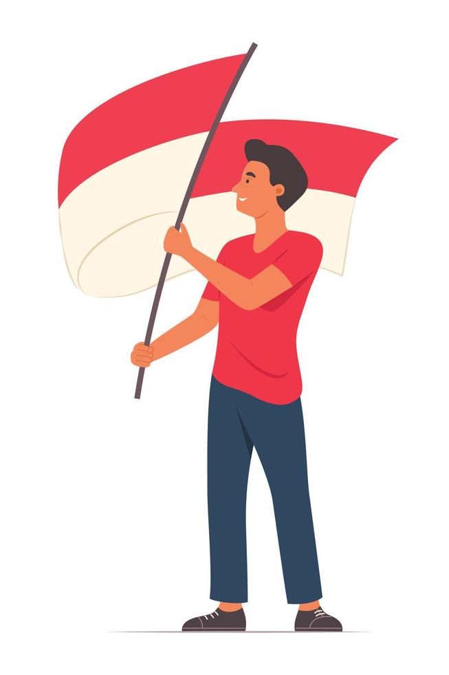 Man Holding Indonesian Flag for Celebrate the Independence Day of Indonesia vector