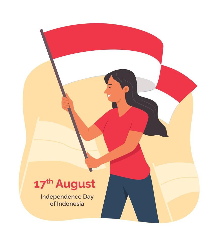 Woman Holding Indonesian Flag for Celebrate the Indonesia Independence Day vector