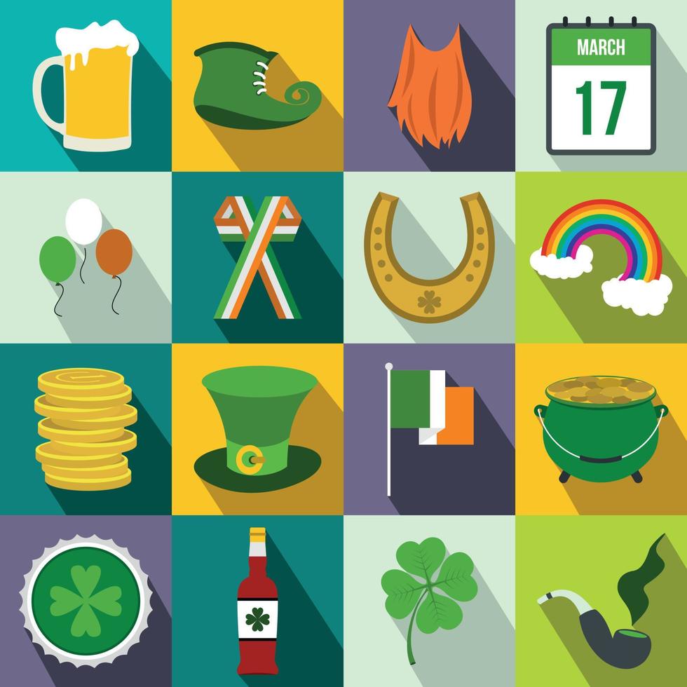 iconos planos del día de san patricio vector