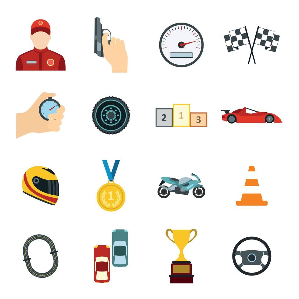 iconos planos de carreras de autos vector