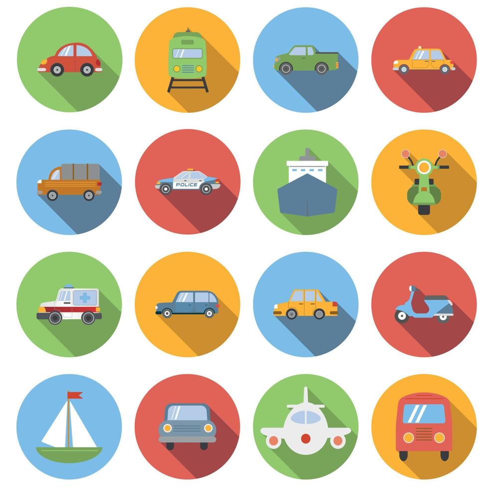 Transportation icons set, flat style vector