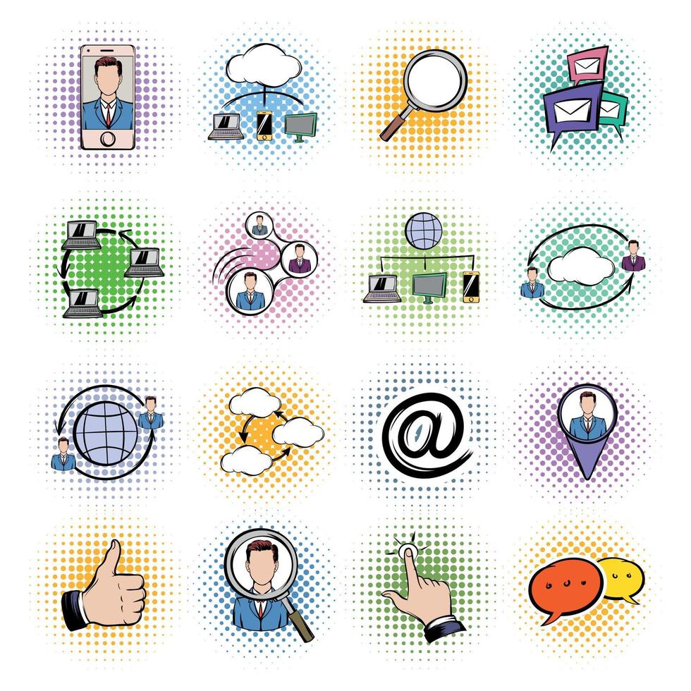Social network comics icons set vector