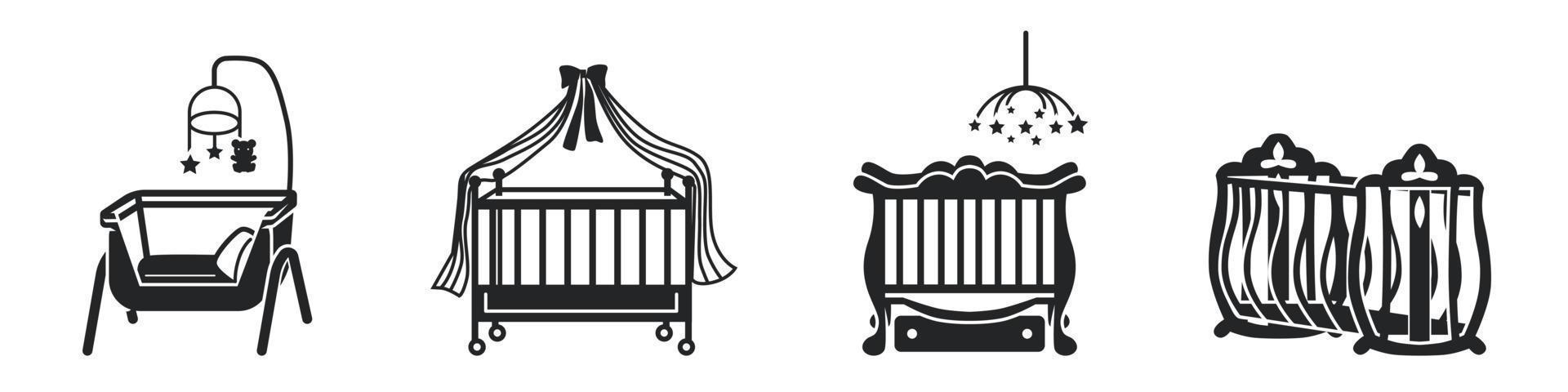 Crib icons set, simple style vector