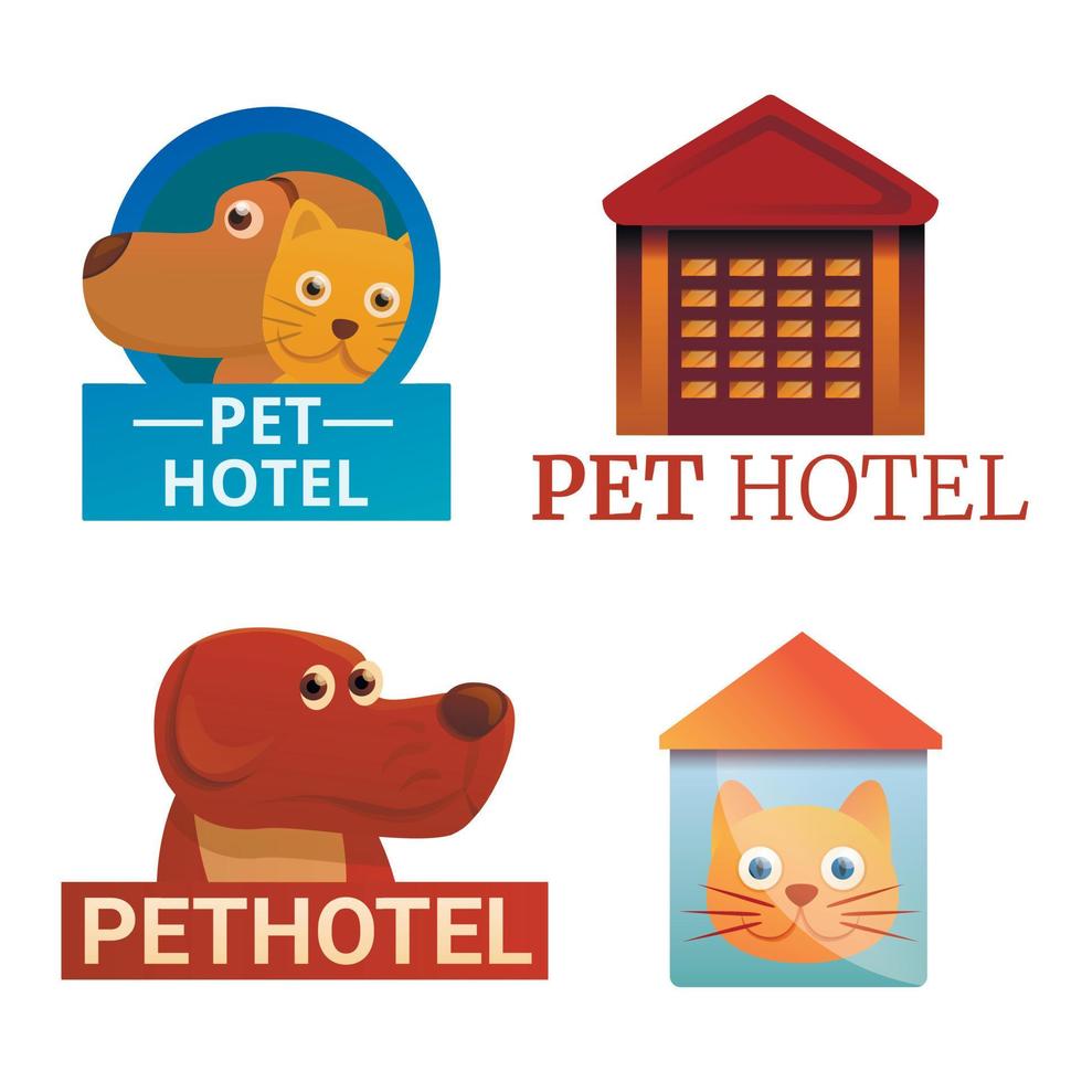 Pets hotel logo set, cartoon style vector