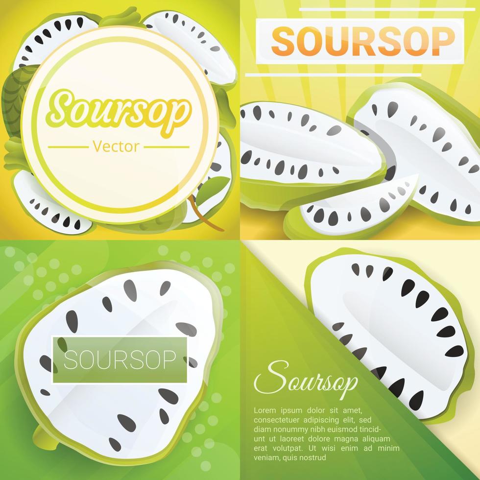 Soursop berry banner set, cartoon style vector