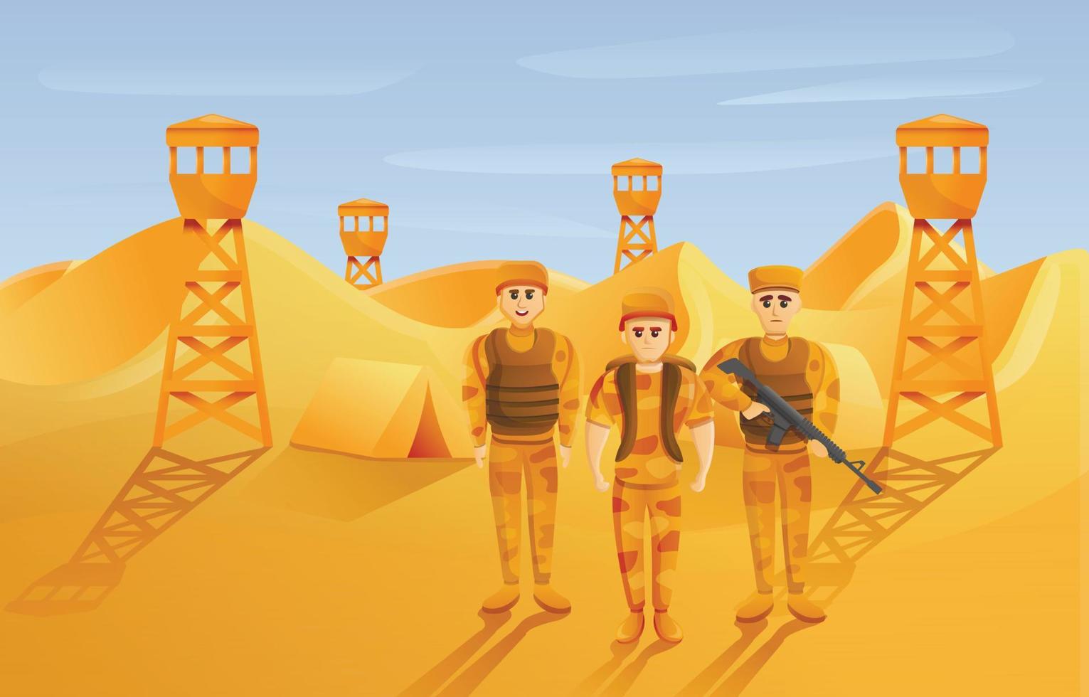 banner de concepto de soldado del desierto, estilo de dibujos animados vector