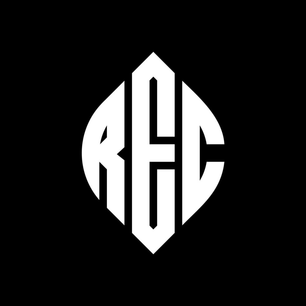 REC circle letter logo design with circle and ellipse shape. REC ellipse letters with typographic style. The three initials form a circle logo. REC Circle Emblem Abstract Monogram Letter Mark Vector. vector
