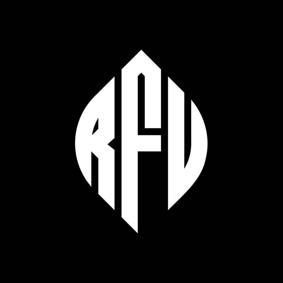RFU circle letter logo design with circle and ellipse shape. RFU ellipse letters with typographic style. The three initials form a circle logo. RFU Circle Emblem Abstract Monogram Letter Mark Vector. vector