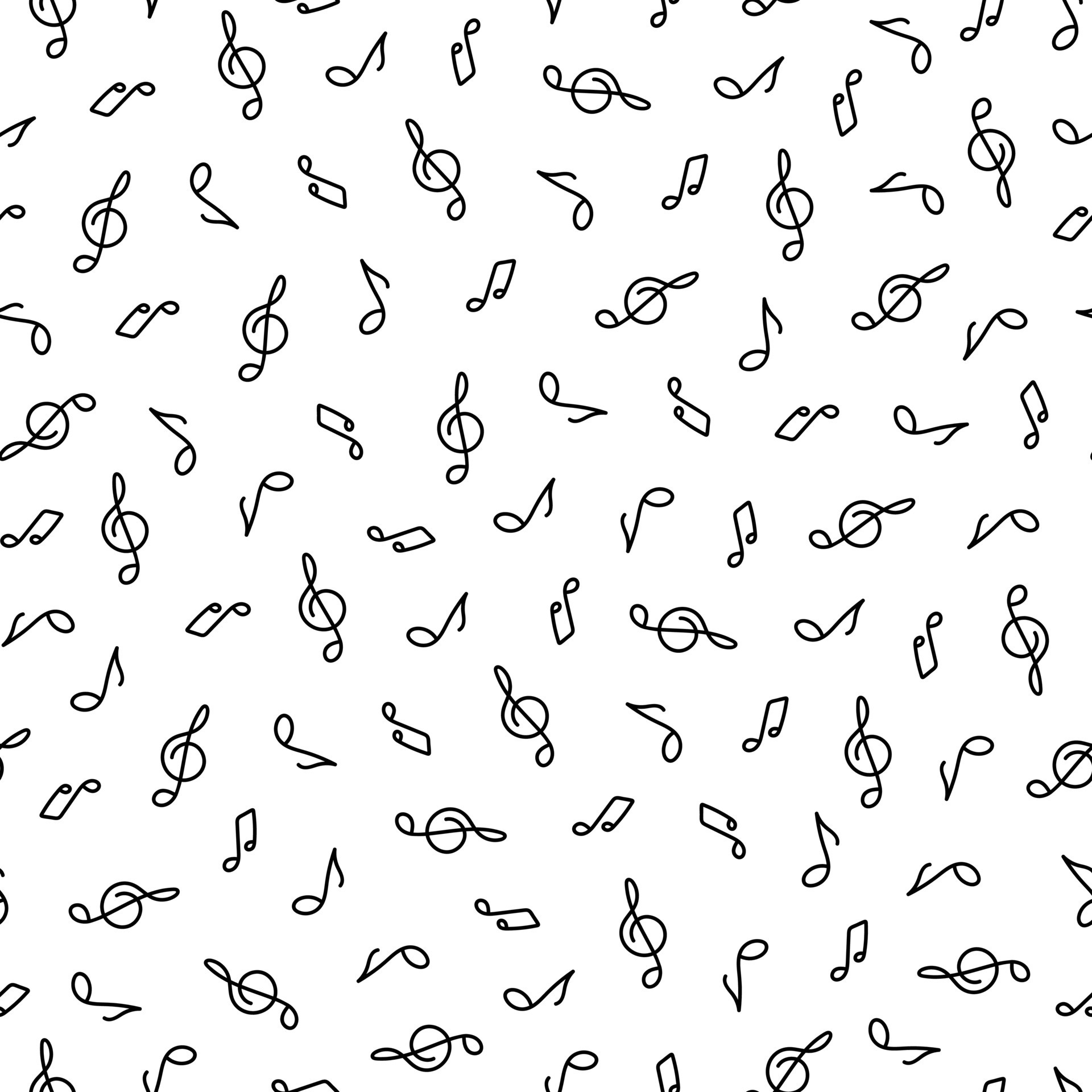 Musical notes seamless vector pattern. Music sign, hand drawn elements  isolated on white background. Symbol of sound, melody. Black and white  doodle, line art. Backdrop for wallpaper, poster, web 8943967 Vector Art