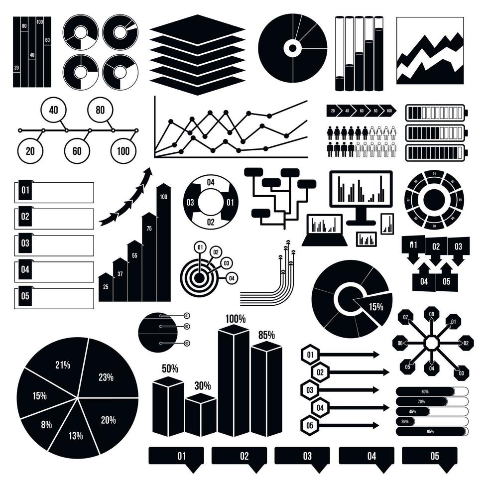 Infographics elements set, black simple vector
