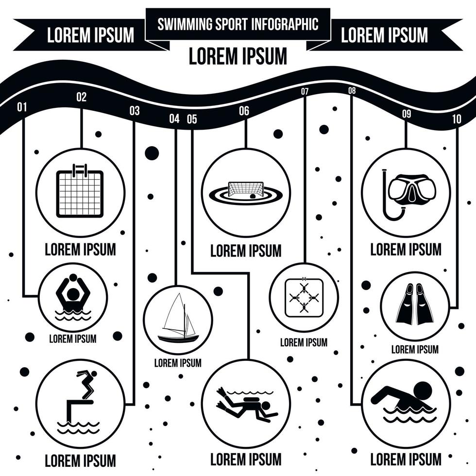Swimming sport infographic elements, simple style vector