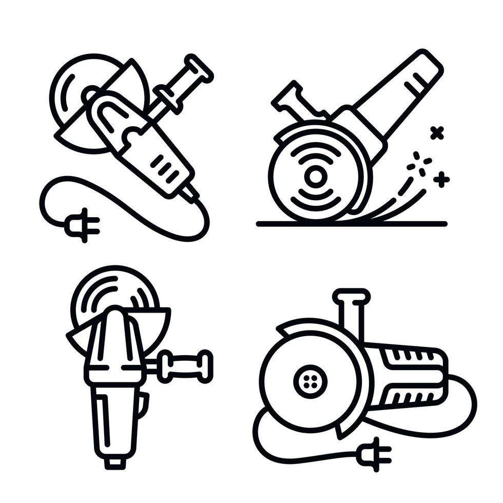 Angle grinder icons set, outline style vector