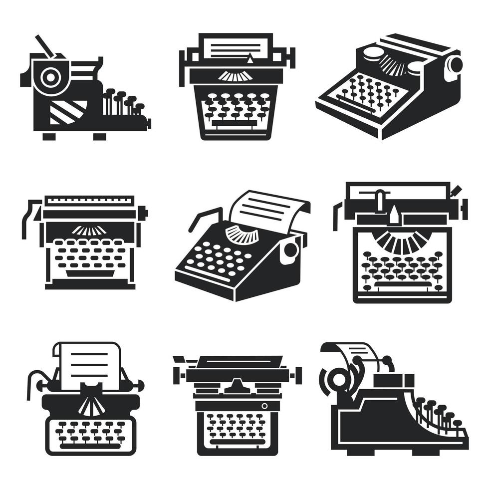 Typewriter icon set, simple style vector