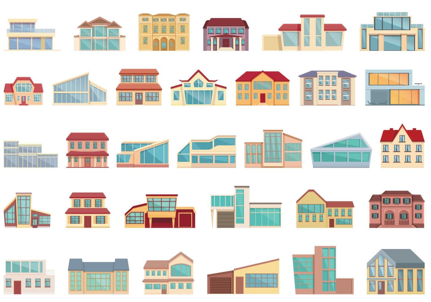 conjunto de iconos de villa vector de dibujos animados. la construcción de viviendas