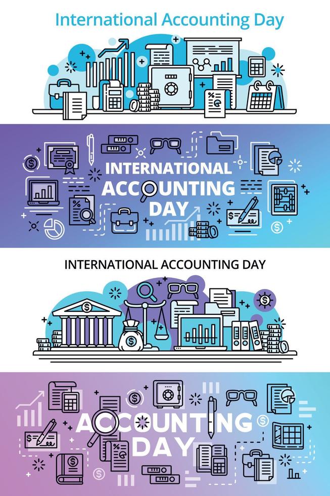 Accounting day banner set, outline style vector