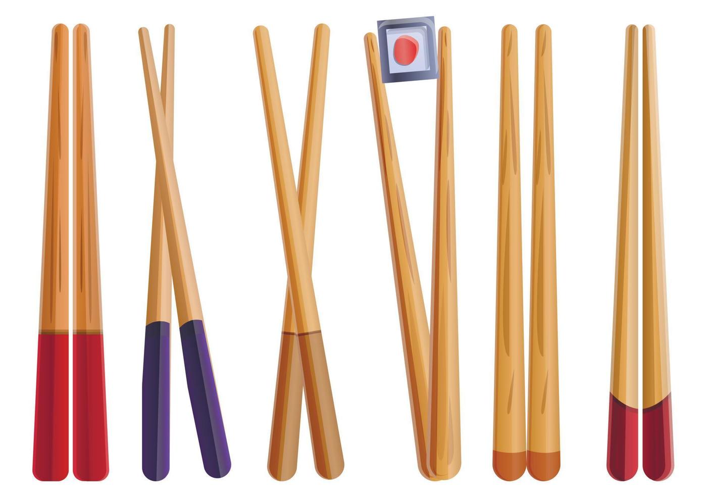 Chopsticks icons set, cartoon style vector