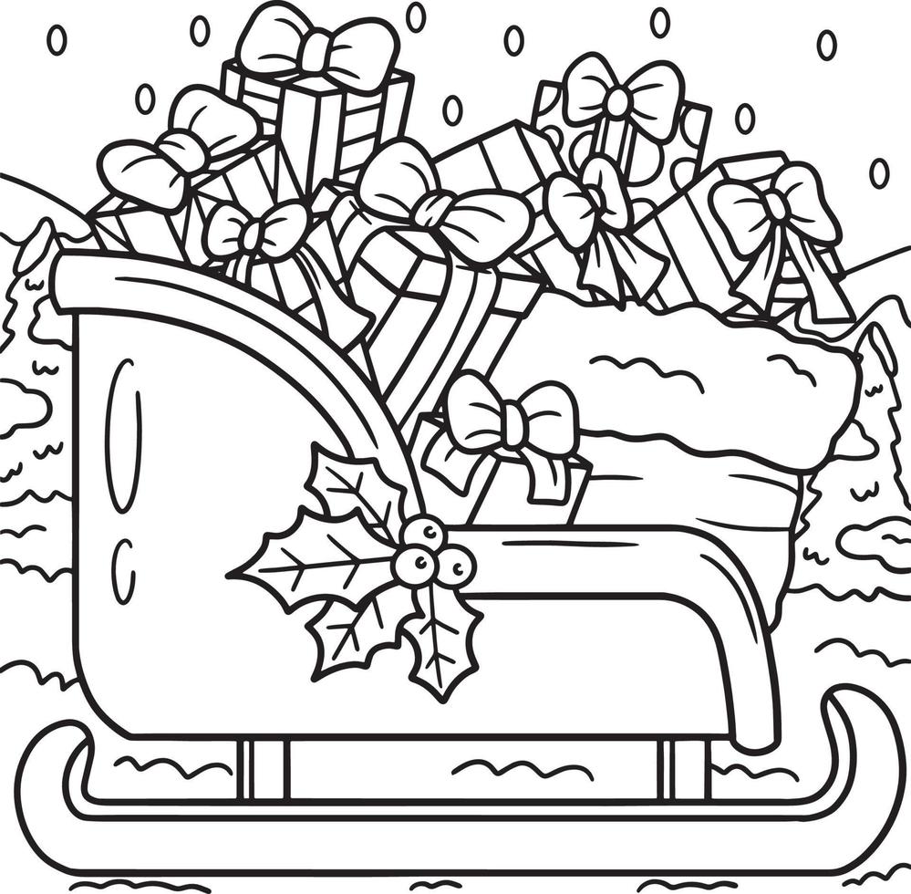 Christmas Sleigh Coloring Page for Kids vector