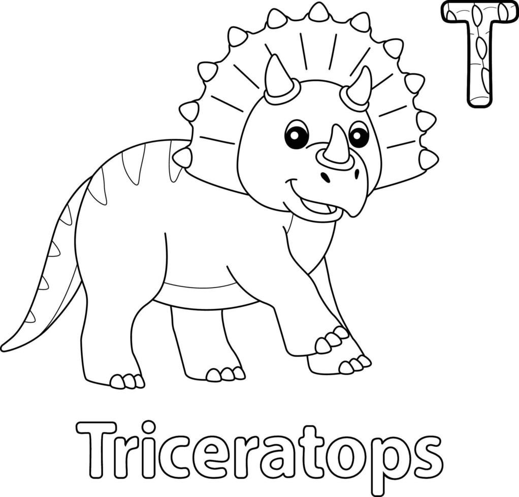 Triceratops Alphabet Dinosaur ABC Coloring Page T vector