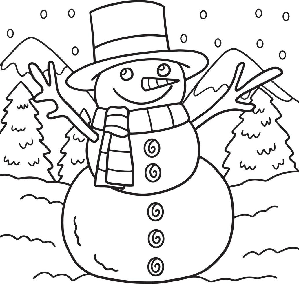 Snowman Coloring Page for Kids vector