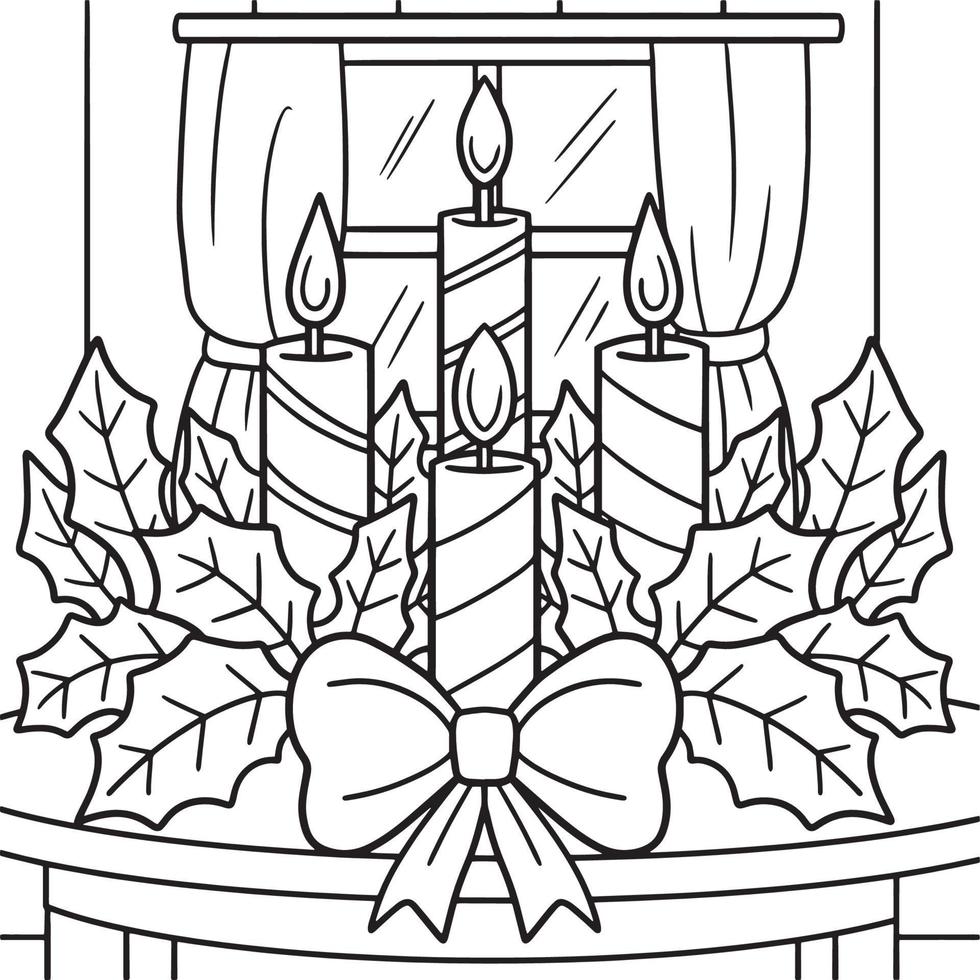 Christmas Candle Coloring Page for Kids vector