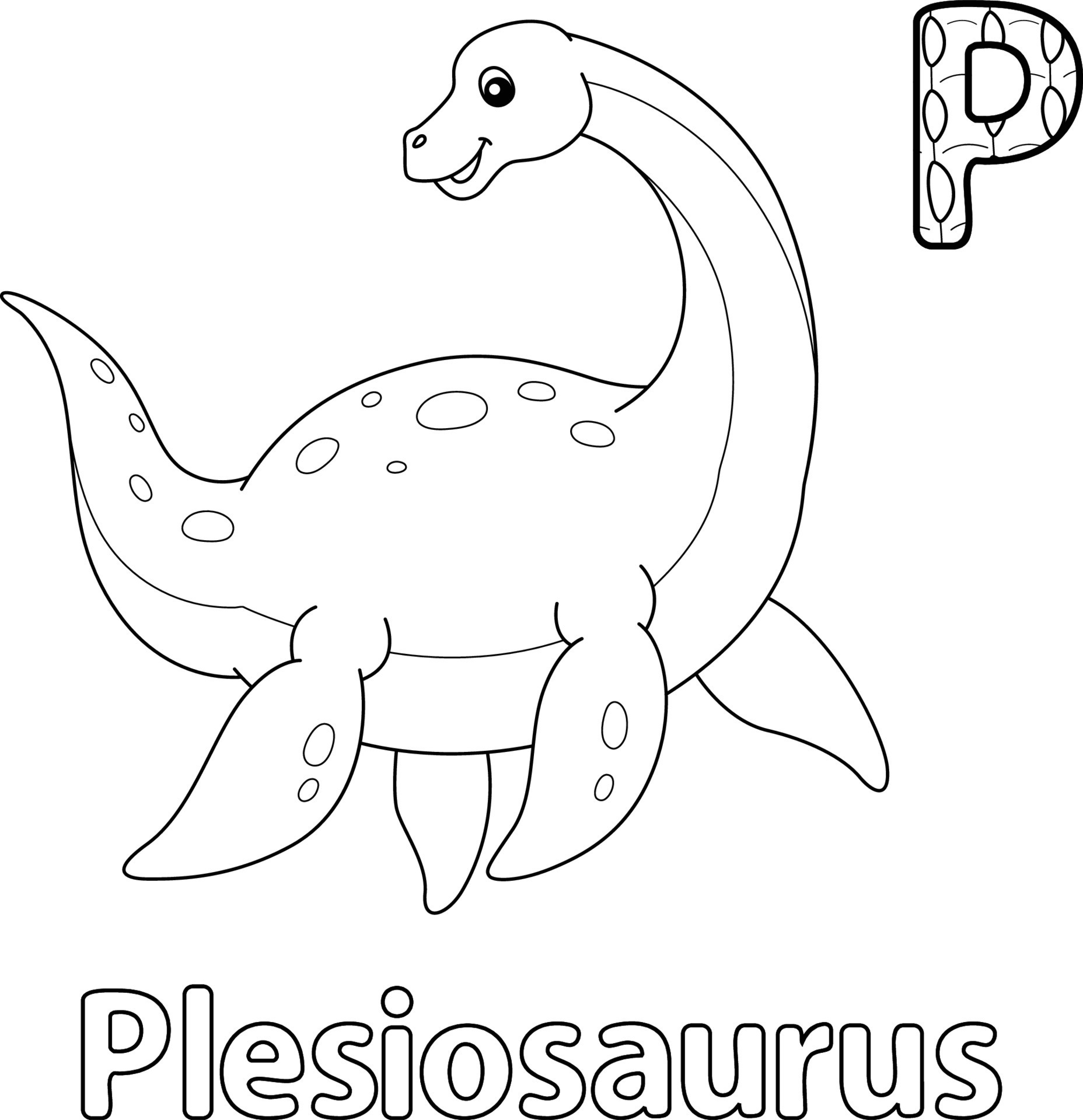 Plesiosaurus Alphabet Dinosaur ABC Coloring Page P 8944081 Vector Art ...