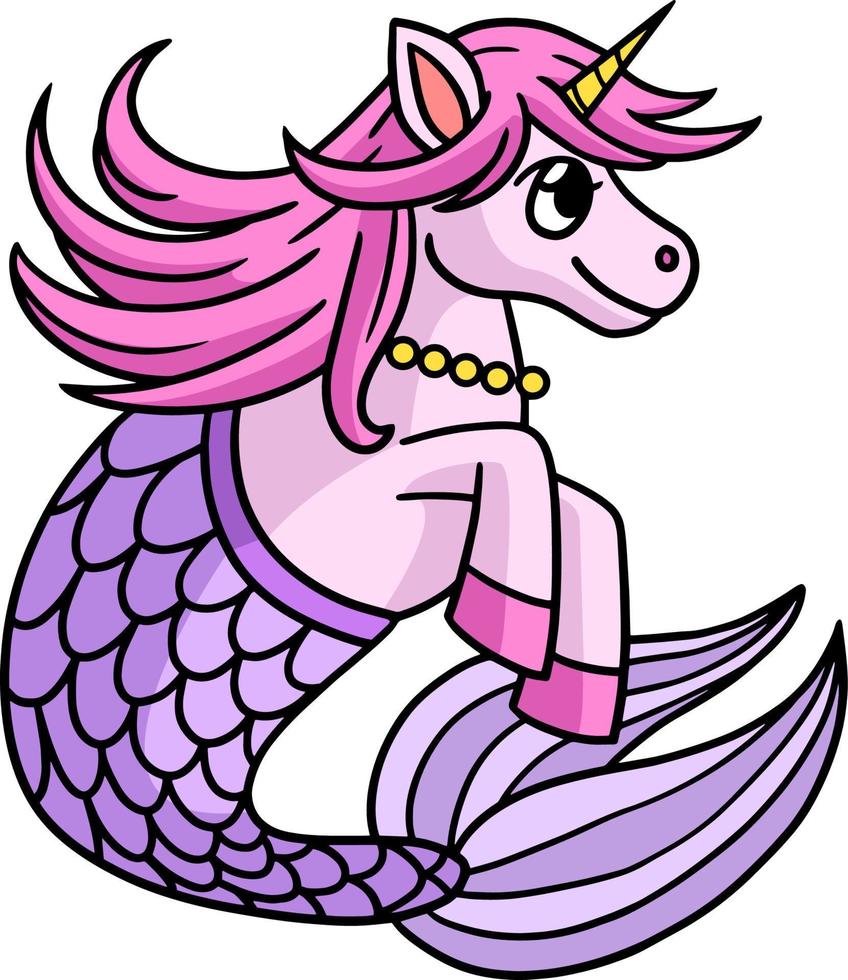 Mermaid Unicorn Cartoon Colored Clipart vector