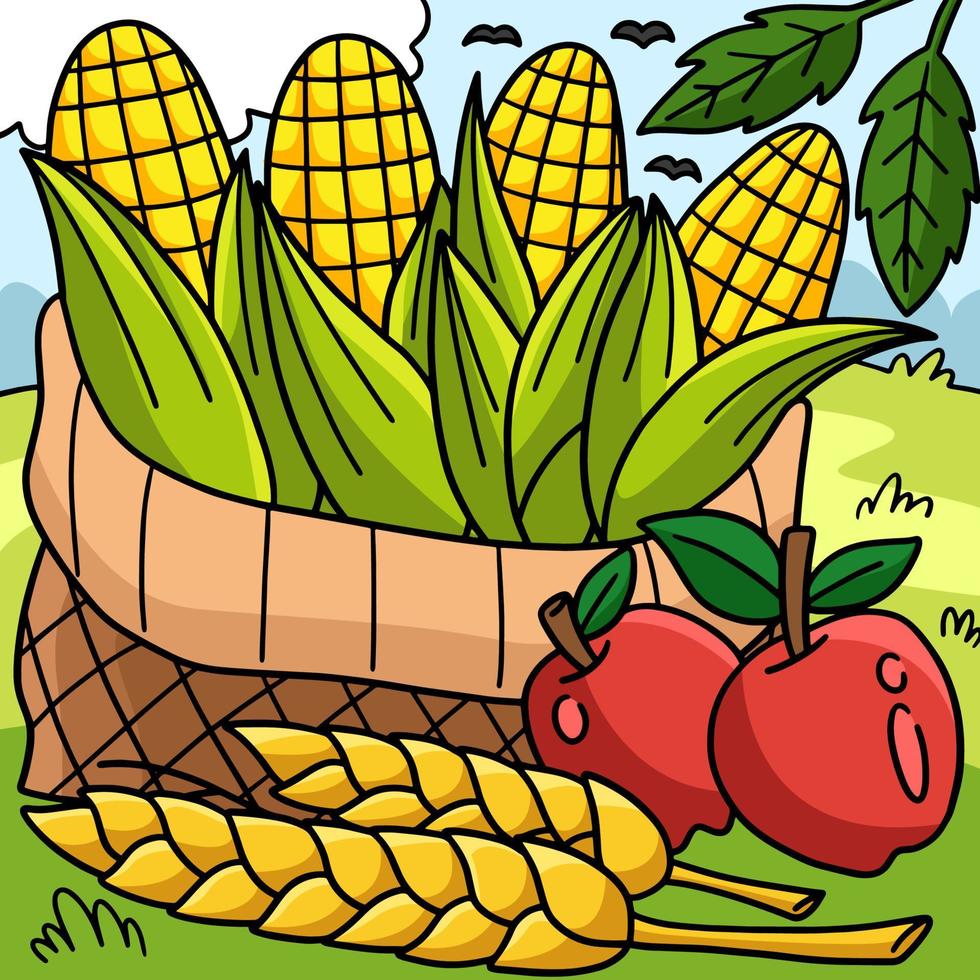 Thanksgiving Harvest Corn Colored Cartoon vector