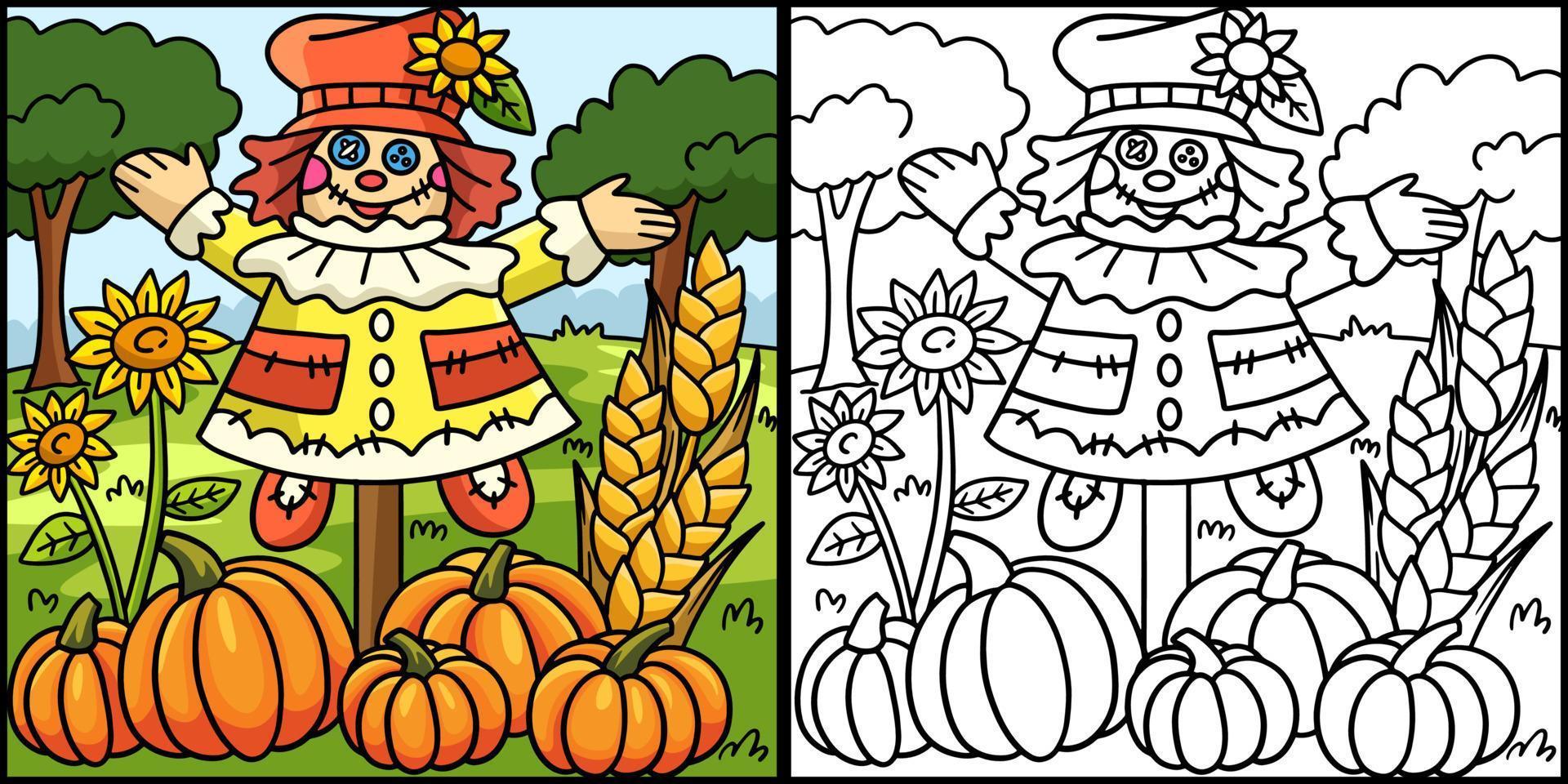 Thanksgiving Scarecrow Coloring Page Illustration vector