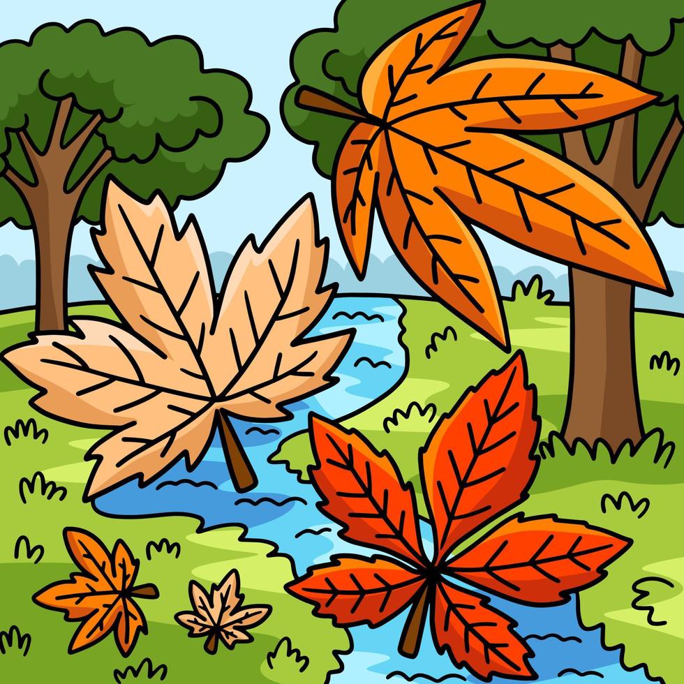Thanksgiving Autumn Leaves Colored Cartoon vector