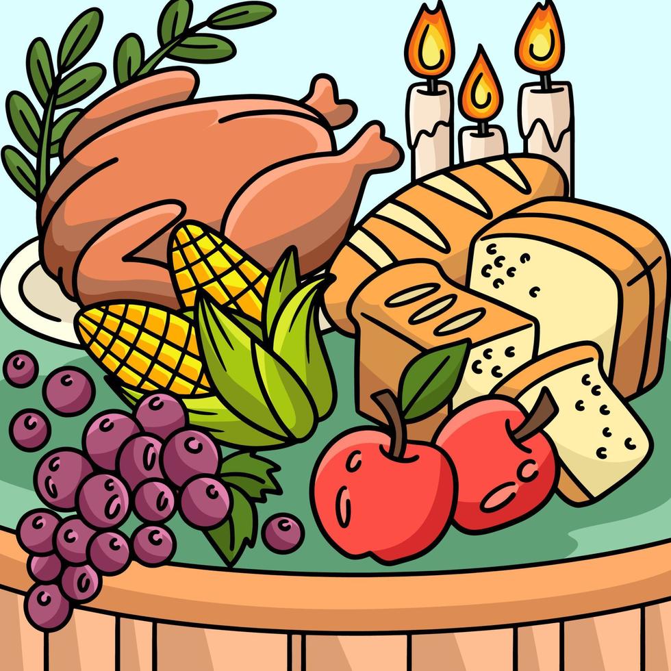 Thanksgiving Feast Colored Cartoon Illustration vector