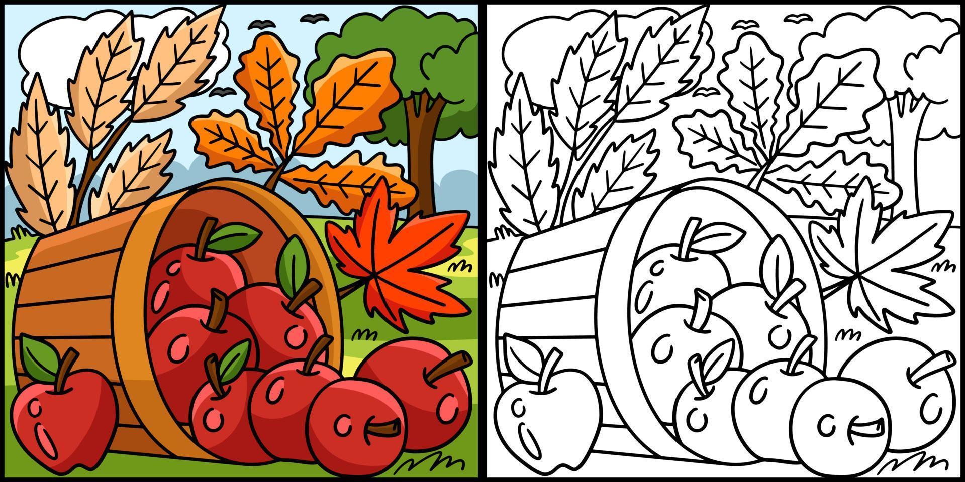 ilustración de página para colorear de manzana de acción de gracias vector