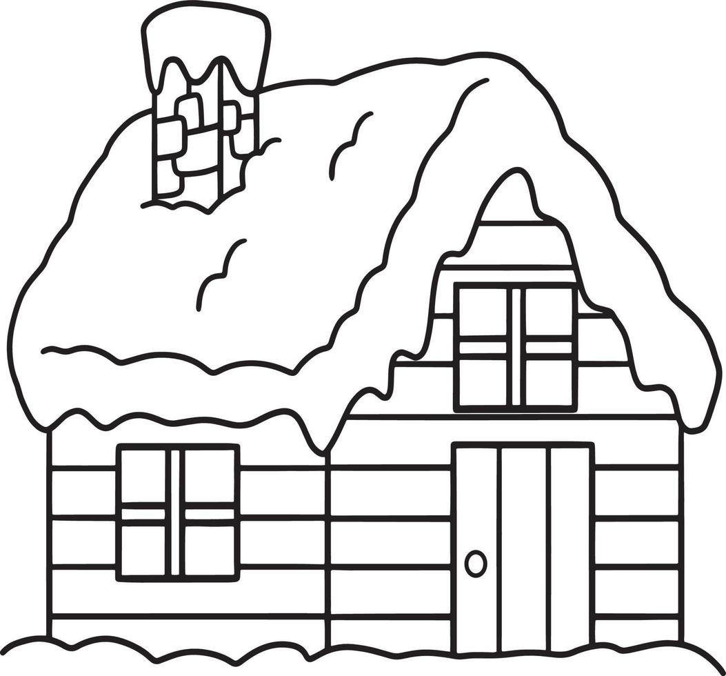 Winter House Isolated Coloring Page for Kids vector