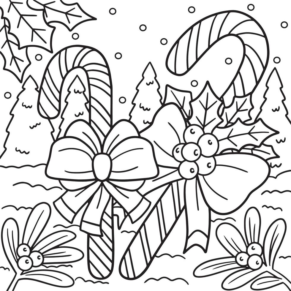 Christmas Candy Cane Coloring Page for Kids vector