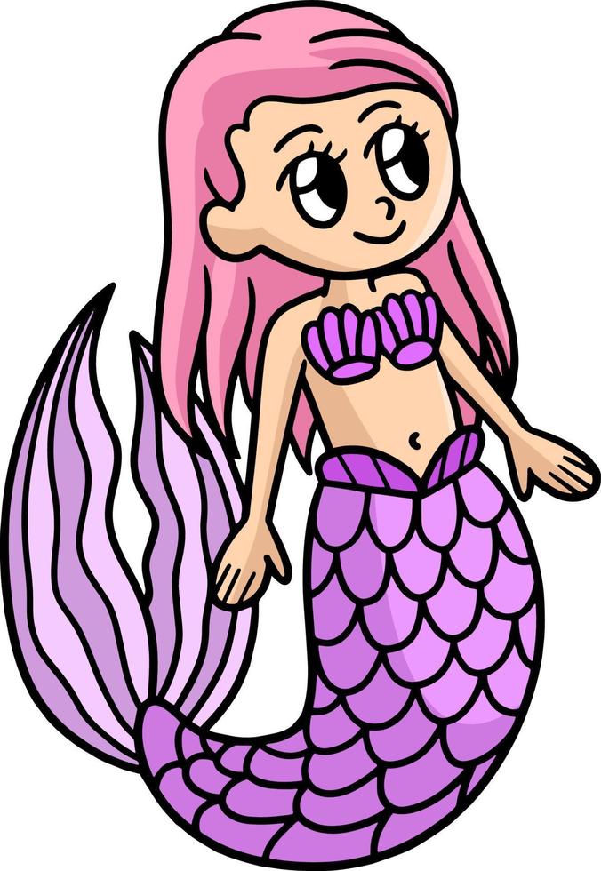 hermosa sirena dibujos animados color clipart vector