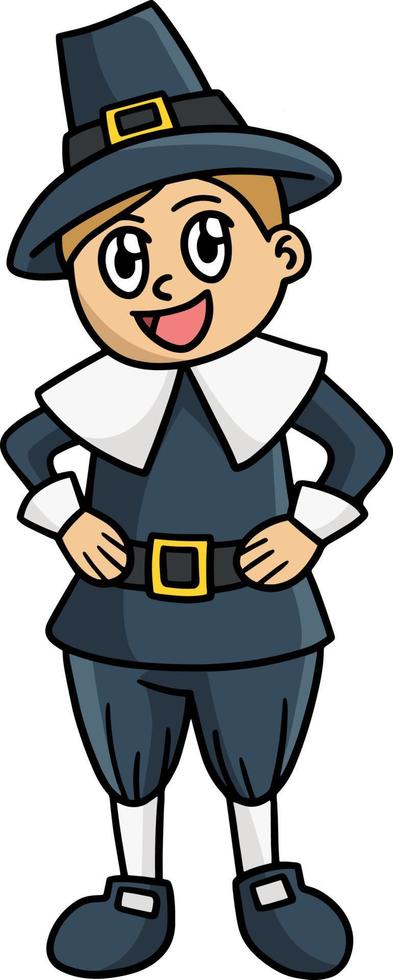 Thanksgiving Pilgrim Boy Cartoon Clipart vector