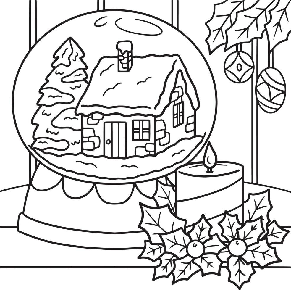 Christmas Snow Globe Coloring Page for Kids vector
