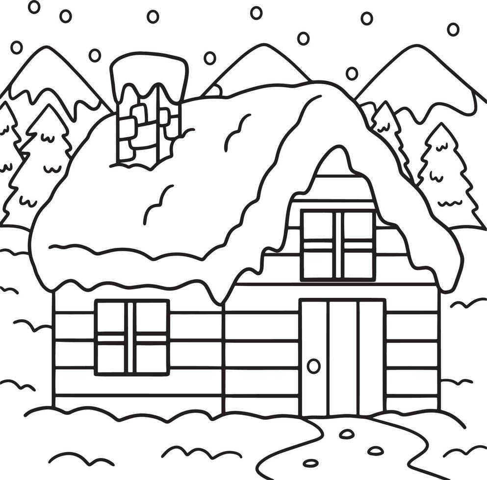 Página para colorear de la casa de invierno para niños vector