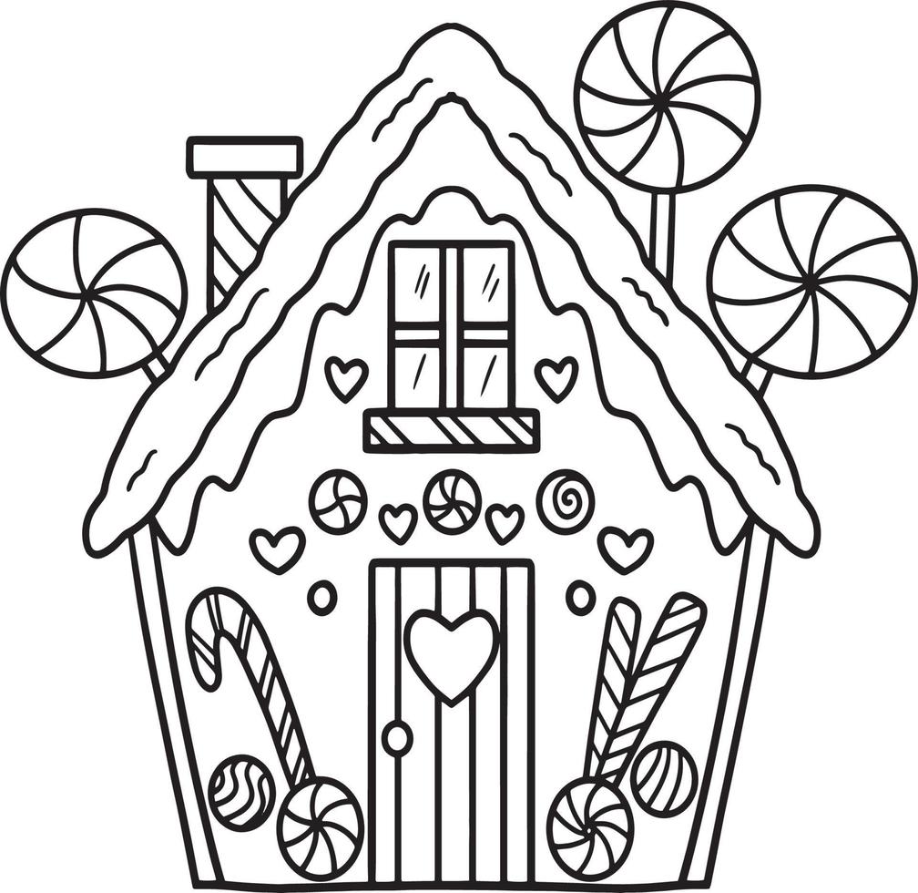 Christmas Gingerbread House Isolated Coloring Page vector