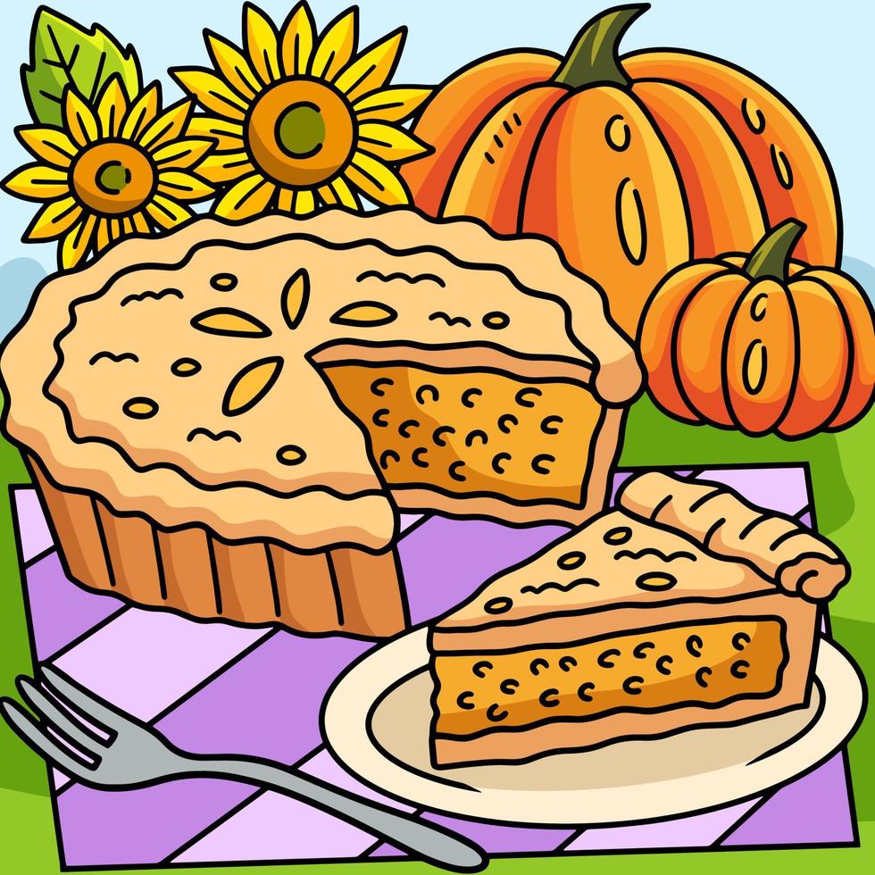 Thanksgiving Pumpkin Pie Colored Cartoon vector