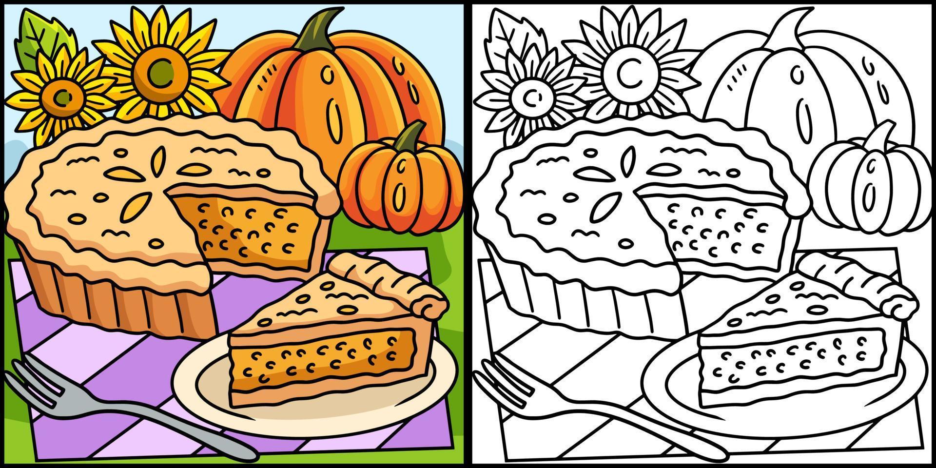 pastel de calabaza de acción de gracias para colorear ilustración vector