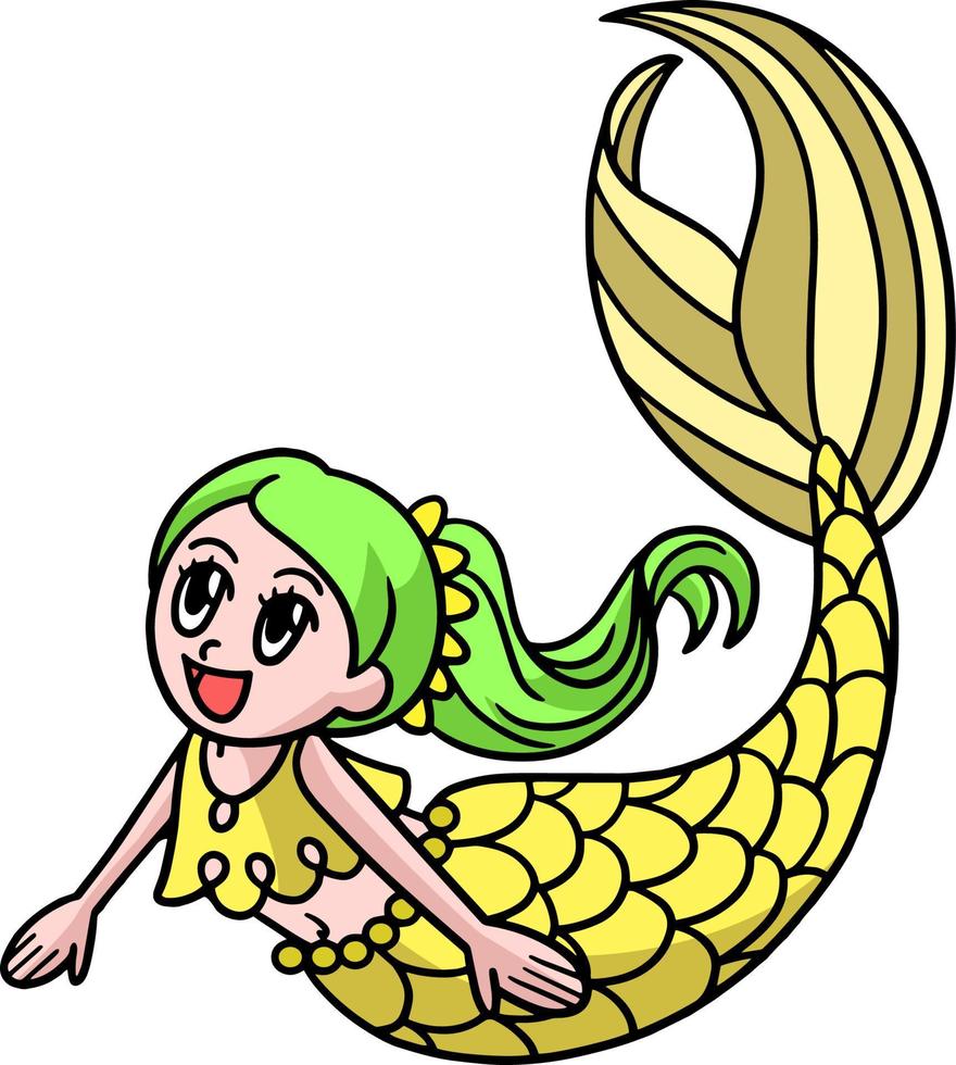 Swimming Mermaid Cartoon Colored Clipart vector