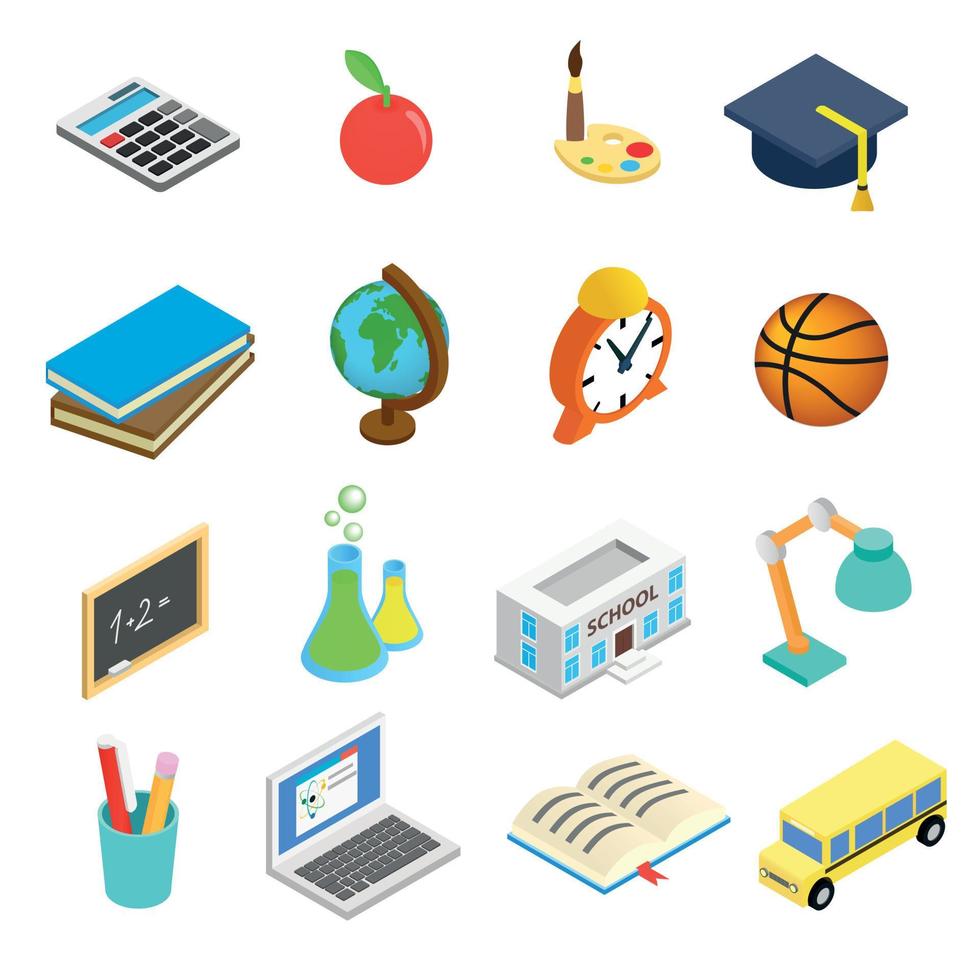 Education isometric 3d icons set vector