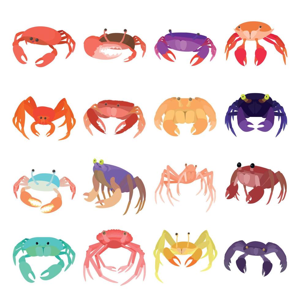 Crab icons set, cartoon style vector