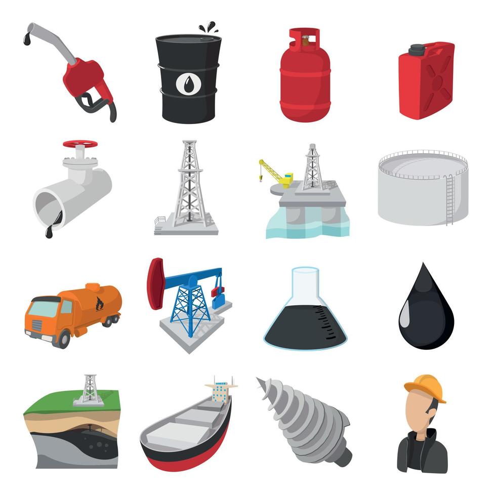 iconos de dibujos animados de la industria petrolera vector