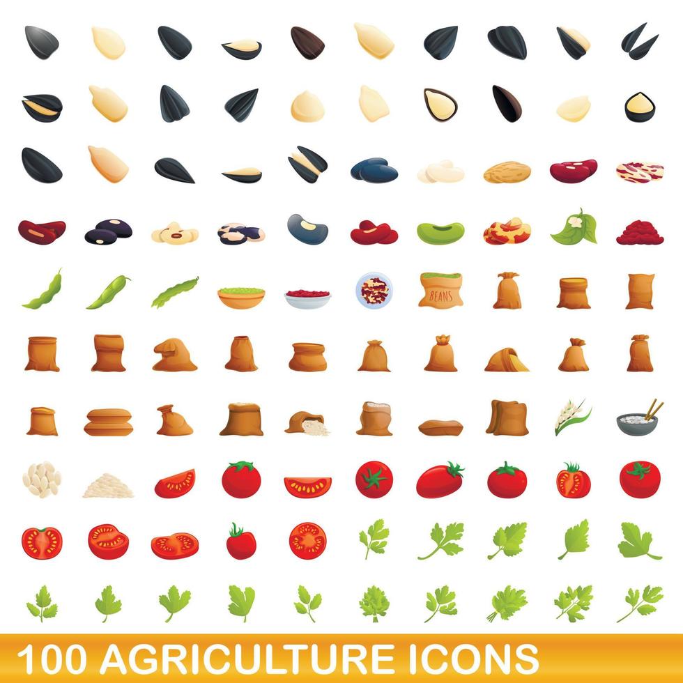 100 agriculture icons set, cartoon style vector