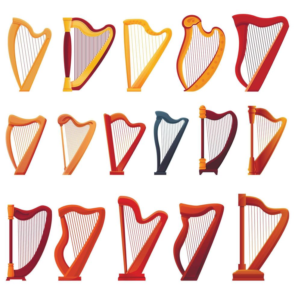 Harp icons set, cartoon style vector