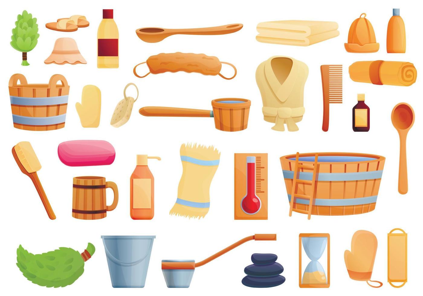 Sauna icons set, cartoon style vector